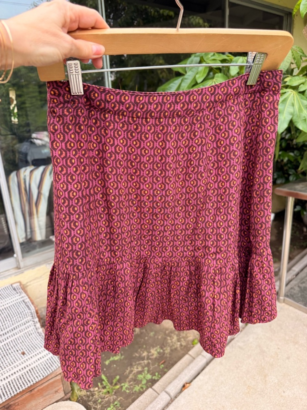 Free People Maroon & orange  Geometric Ruffle Mini Skirt